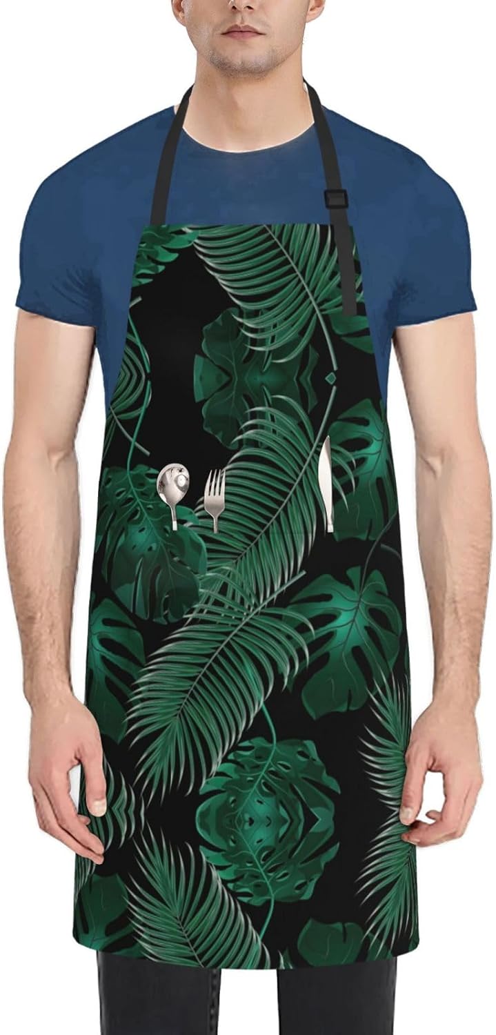 Banana Leaf Green print Waterproof chef's apron with pocket apron for 