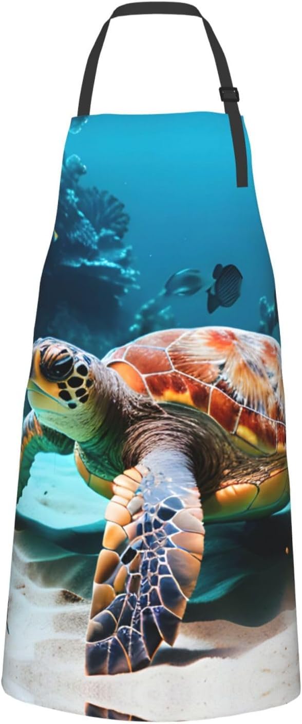 Sea Turtle Print Laundry apron 28x33 In Waterproof Kitchen Apron with Pockets for Cooking Baking