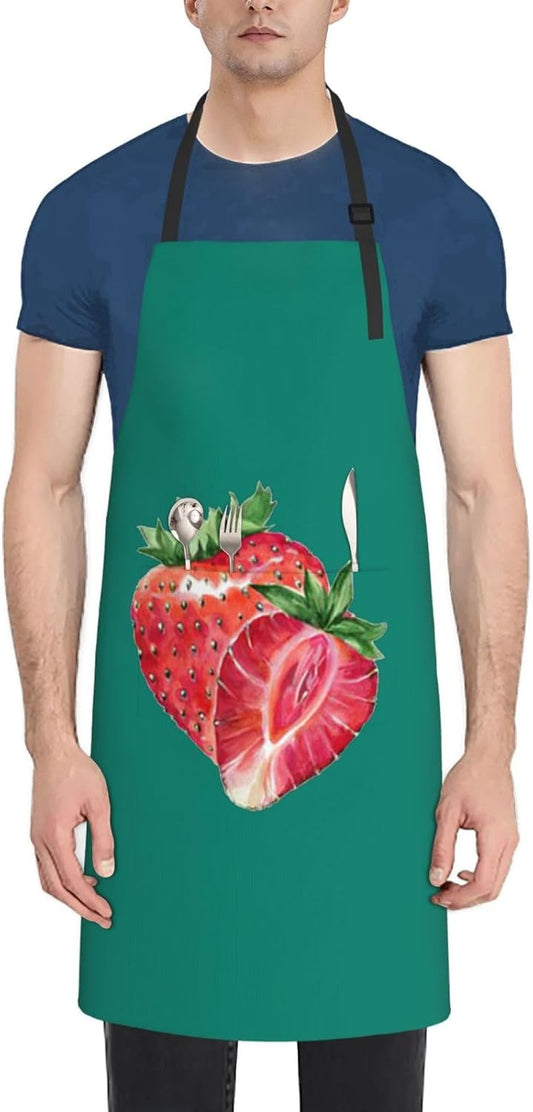 Strawberry print Waterproof apron with pocket adjustable cooking apron for adult kitchen bibs to bake