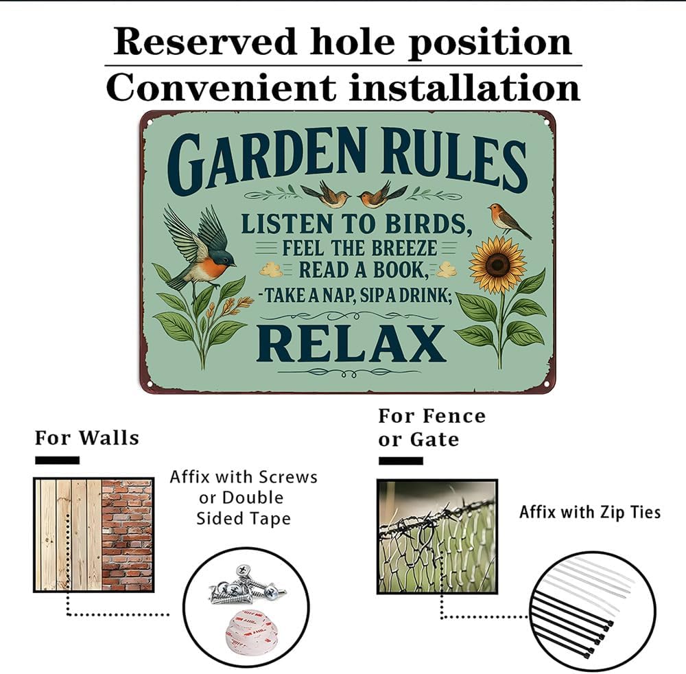 Plants Gifts Garden Rules Vintage Tin Sign for Garden Patio Porch Yard She Shed Decor 8x12 Inch (3945)