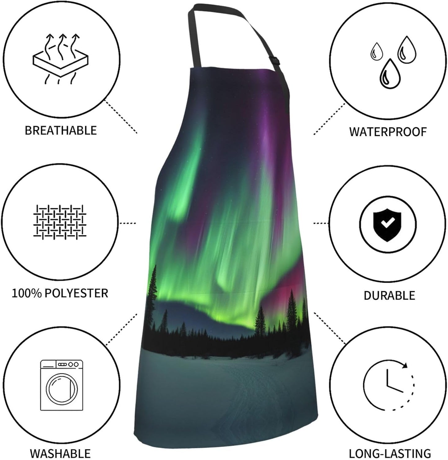 Northern Lights Painting print Waterproof chef's apron with pocket apron for kitchen cooking baking barbecue and gardening