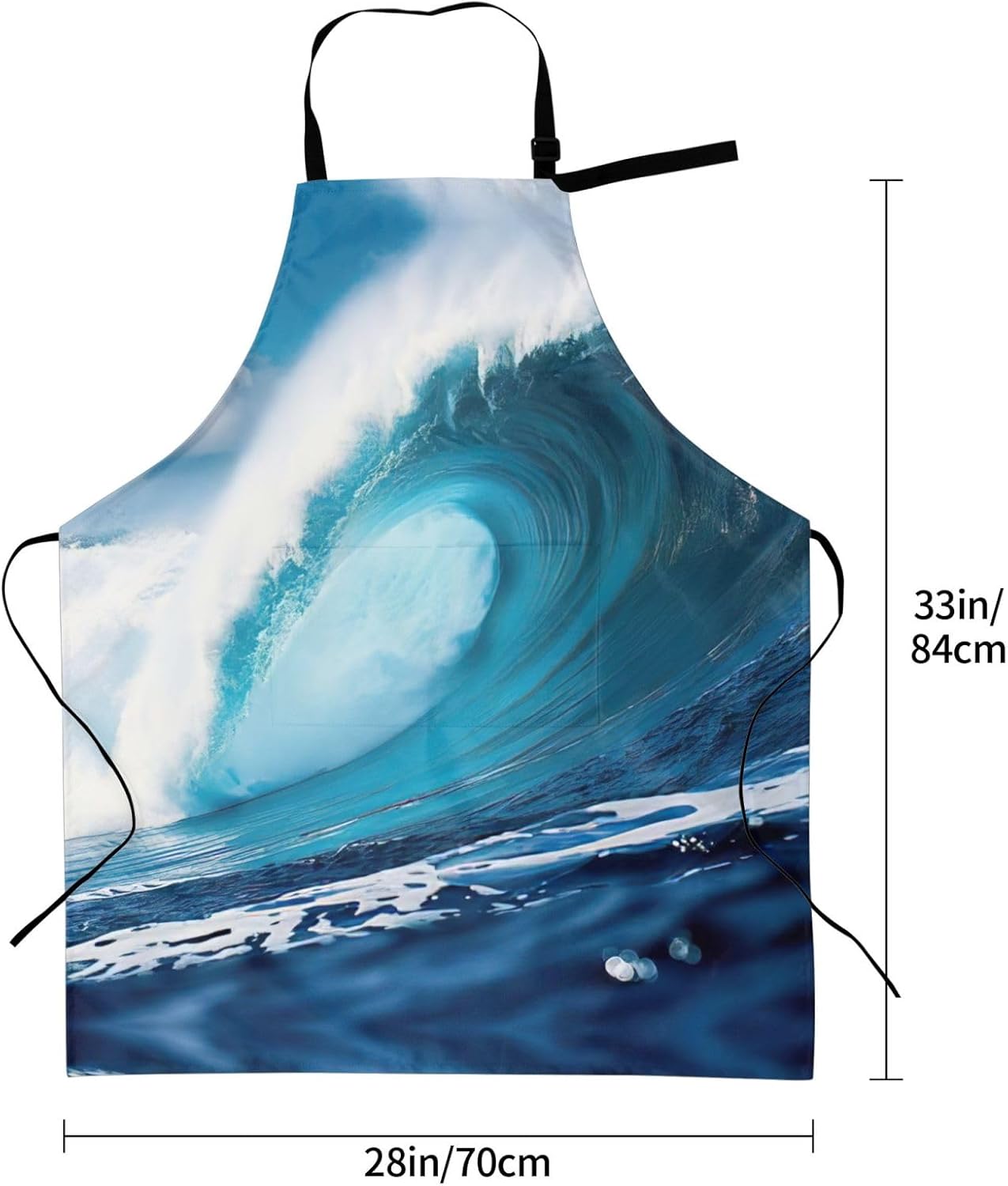 Big Ocean Wave HD print Waterproof chef's apron with pocket apron for kitchen cooking baking barbecue and gardening