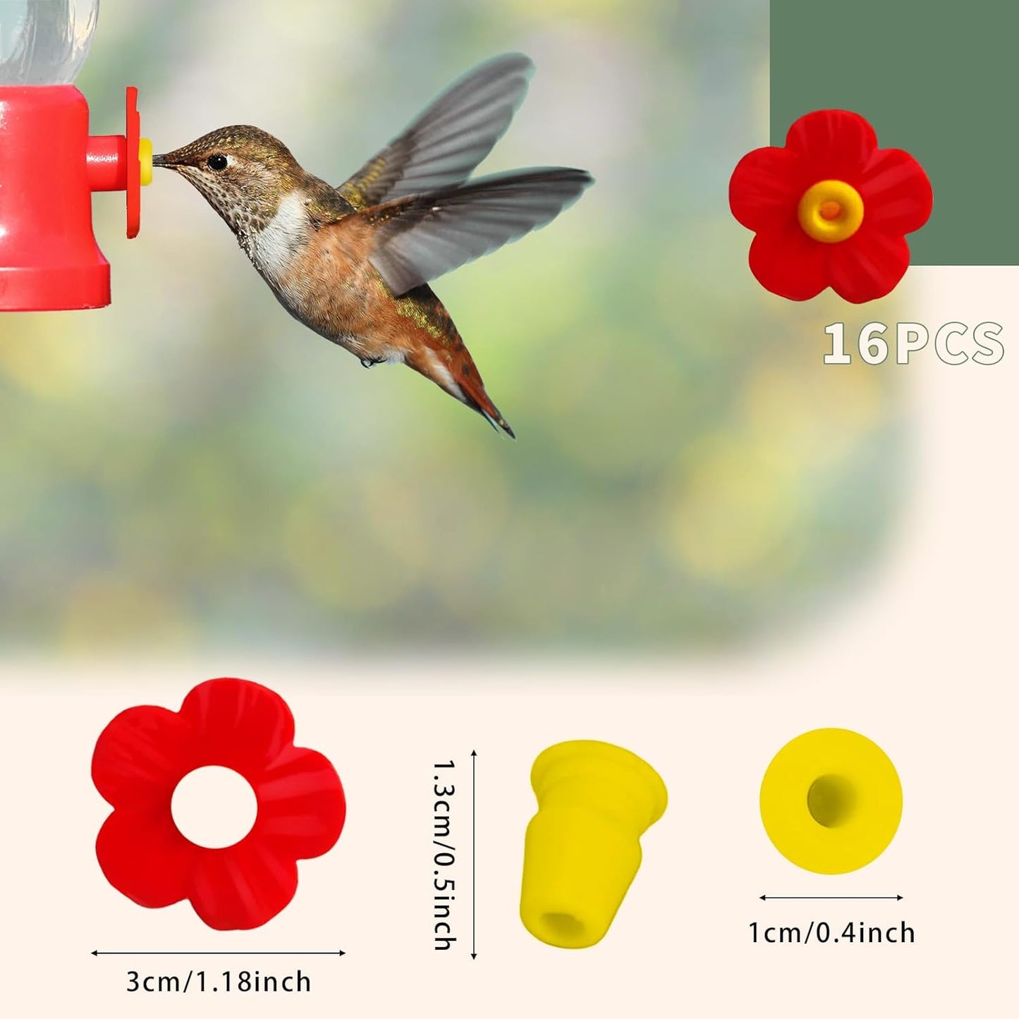 Hummingbird Feeders Replacement Flowers Replacement Parts for Hanging Feeding Hummingbird Outdoors Replacement Bird Feeder（Red，16pcs）