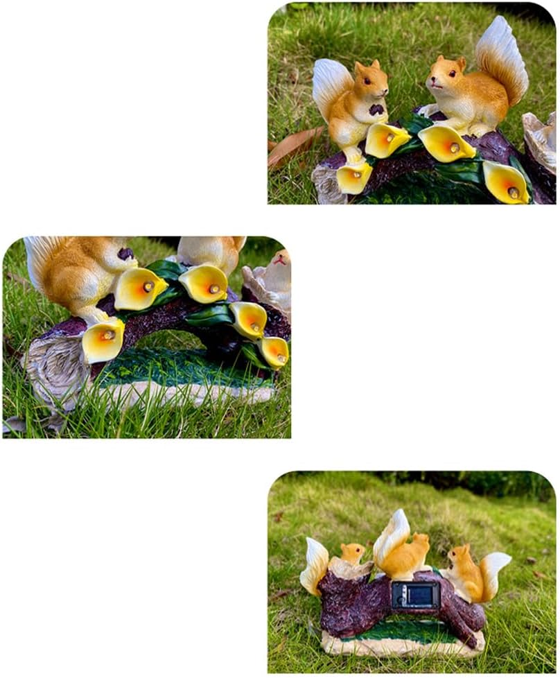 Solar Resin Squirrel Garden Statue with 5 LED Night Lights -Hand Carved, Weather Resistant Outdoor Solar Yard & Balcony Ornament