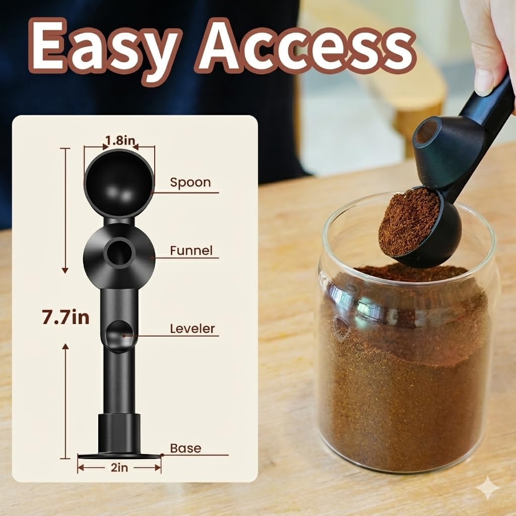 Coffee Scoop with Funnel for Ground Coffee, Protein Powder & Tea, for 
