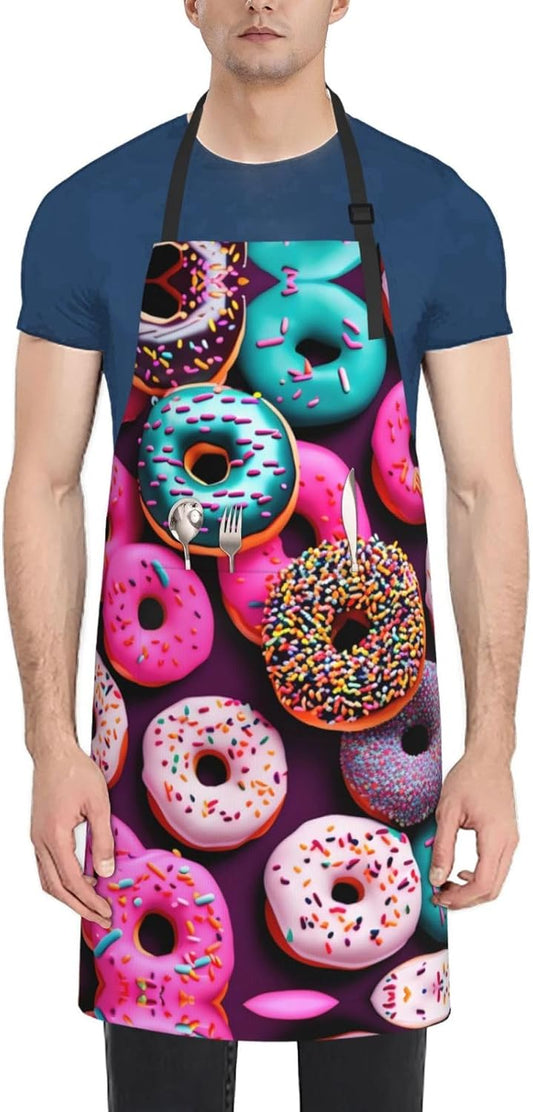 Donut print Waterproof apron with pocket adjustable cooking apron for adult kitchen bibs to bake