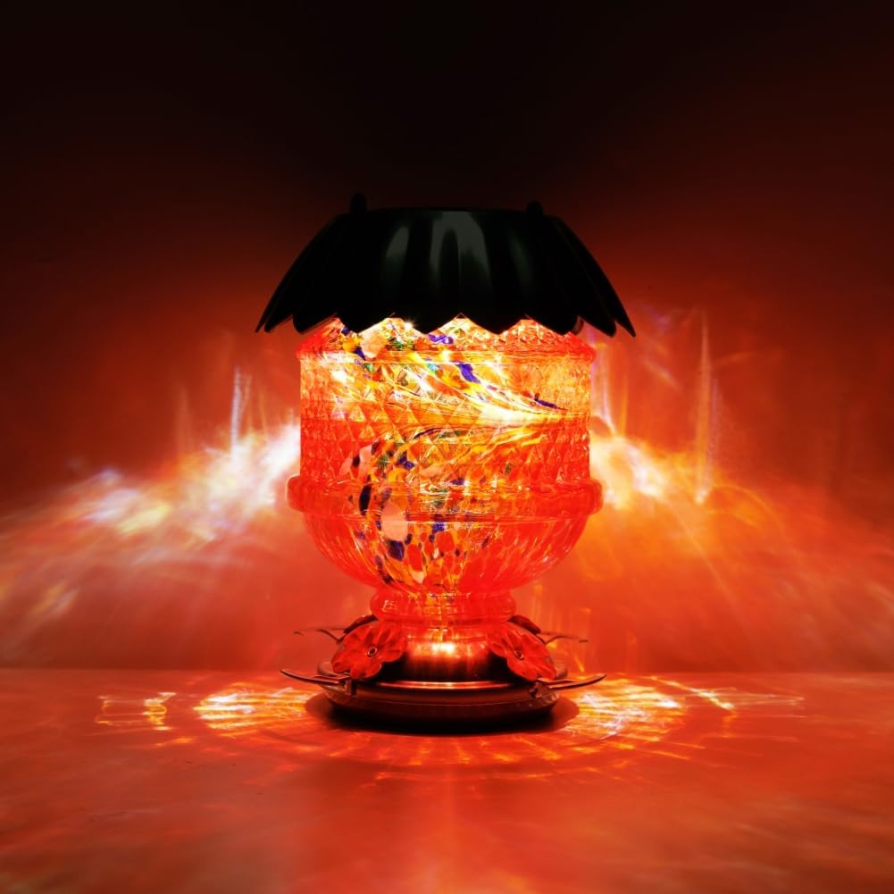 Solar Hummingbird Feeder with Perch 48 OZ Hand Blown Glass Hummingbird