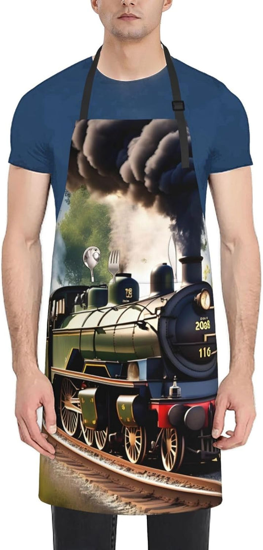 Steam Little Train print Waterproof apron with pocket adjustable cooking apron for adult kitchen bibs to bake