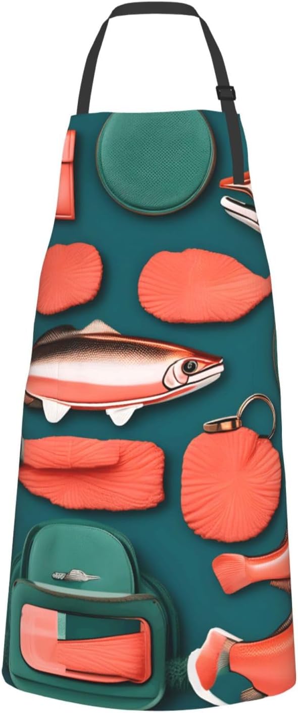 YANYU Salmon pattern Print 28x33 In Kitchen Apron Stylish Chef Apron with Pockets for Cooking Baking Painting