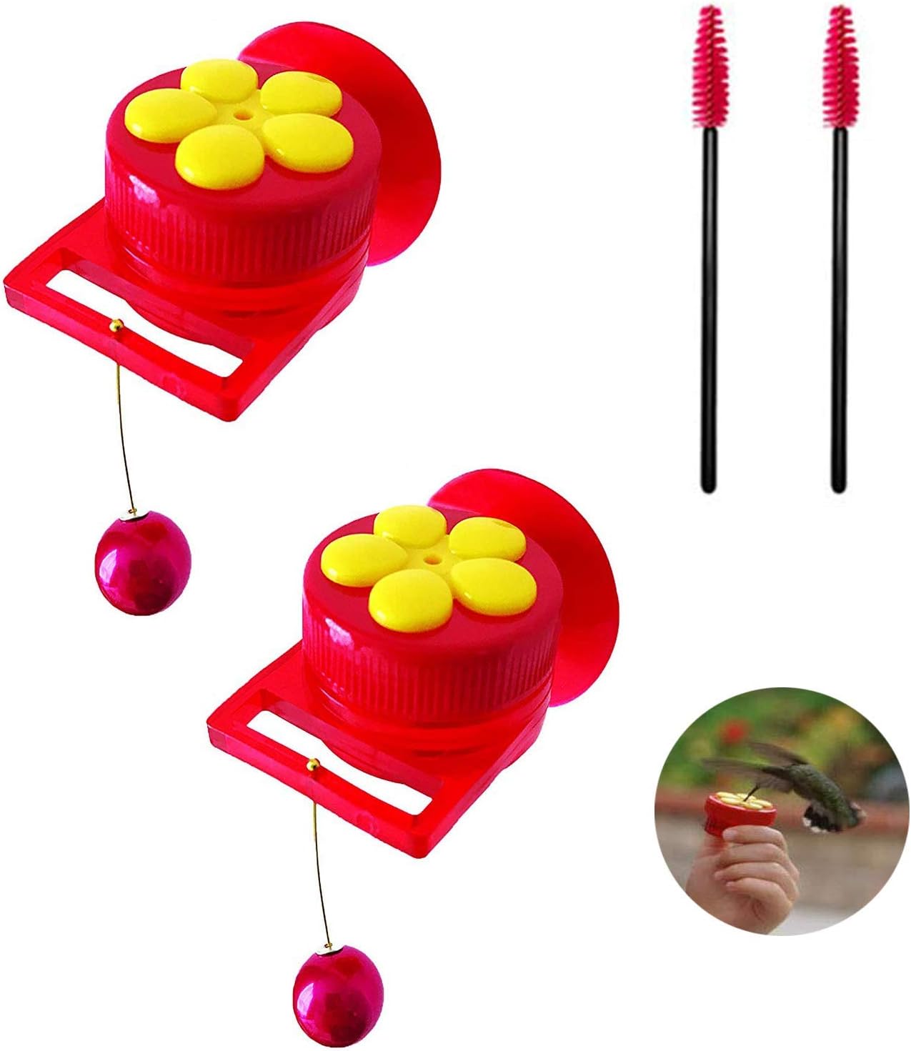 Hummingbird Feeder for Window Small Handheld Bird Flower Feeders with Perch Cleaning Brush (2 Pack)