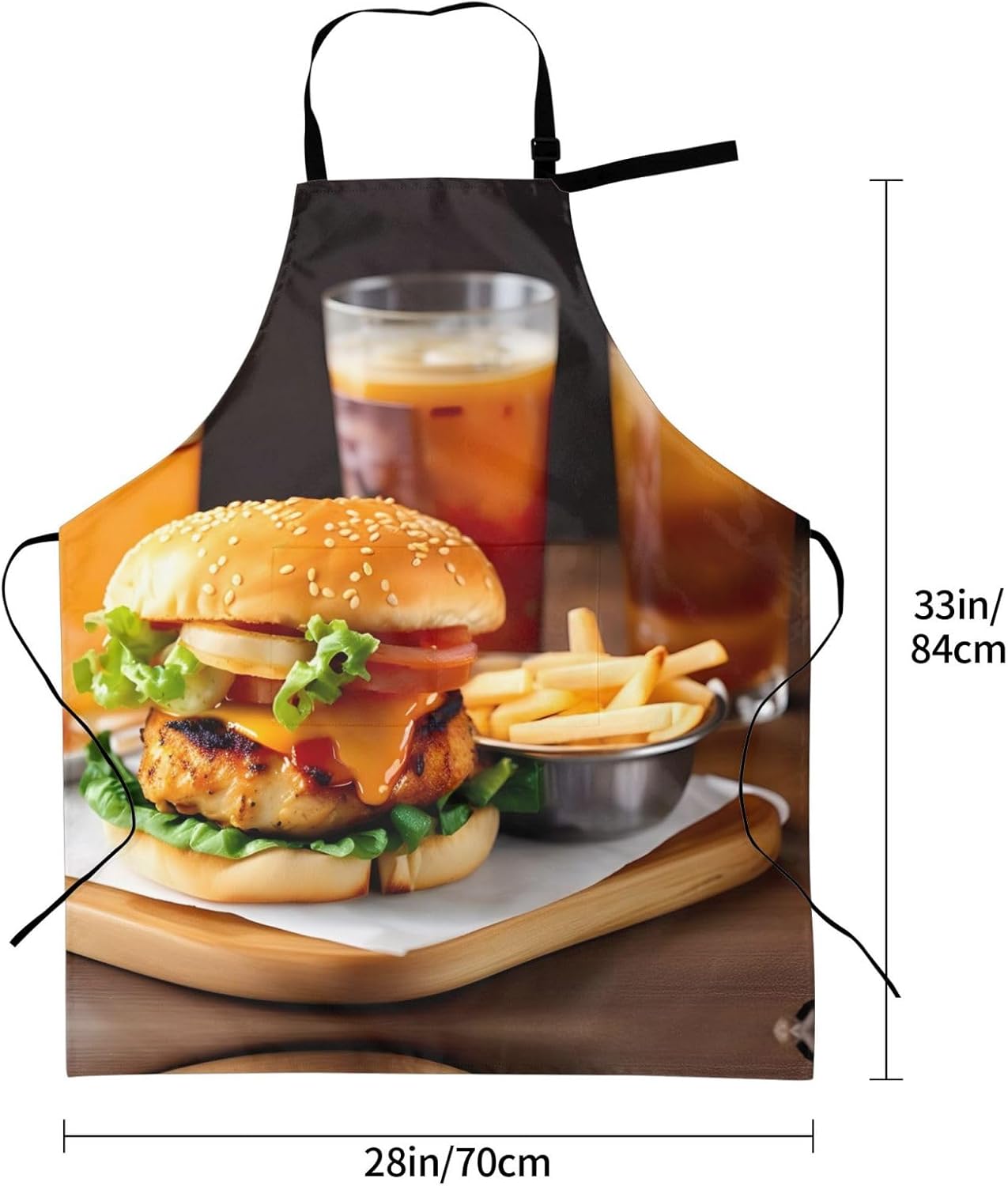 Chicken leg burger drink print Waterproof chef's apron with pocket apron for kitchen cooking baking barbecue and gardening
