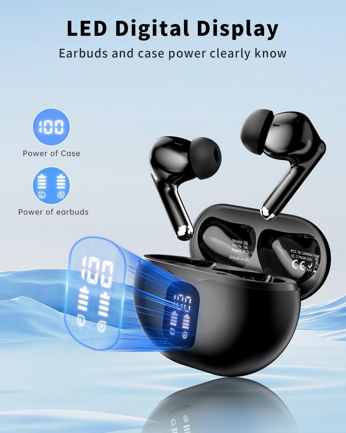 Wireless Earbuds, Bluetooth 5.4 Headphones with 50H Playback, Deep Bas