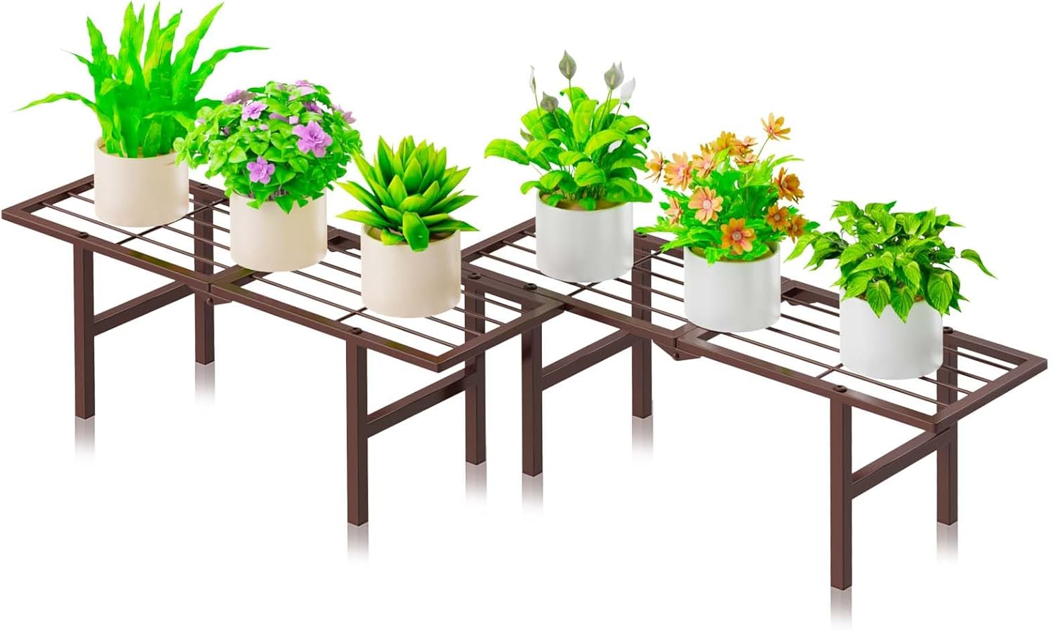 2 Pack Metal Plant Stand Outdoor Indoor, 1 Tier Folding Tiered Flower 