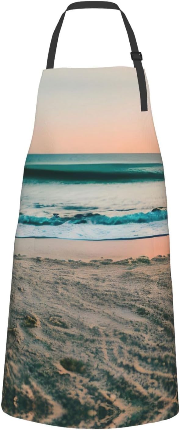 Beach Sunset Theme Print Laundry apron 28x33 In Waterproof Kitchen Apron with Pockets for Cooking Baking