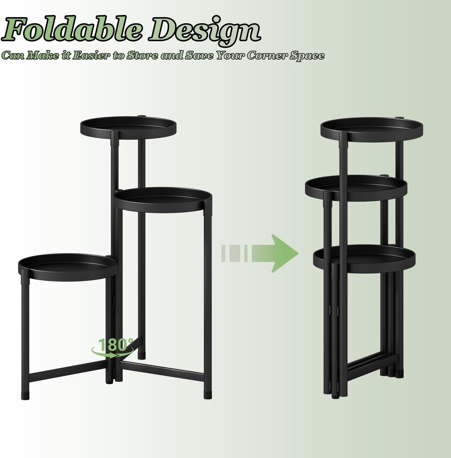 Plant Stand indoor outdoor-3 Tier black Tall Metal Flower Pot Holder 9