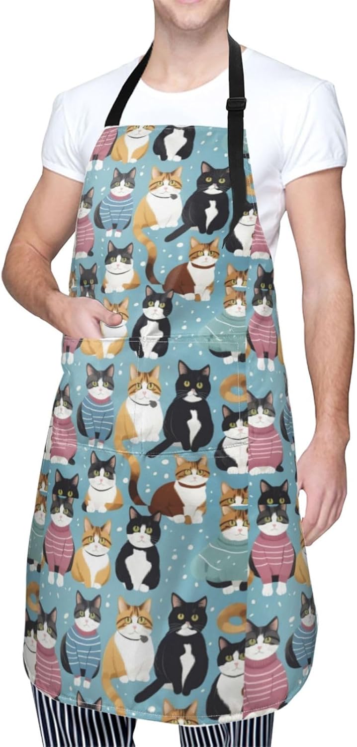 YANYU Cat Print Print 28x33 In Kitchen Apron Stylish Chef Apron with P