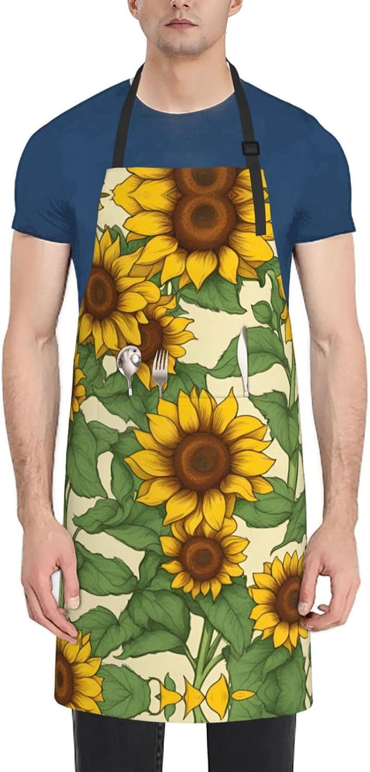 Sunflower print Waterproof apron with pocket adjustable cooking apron for adult kitchen bibs to bake