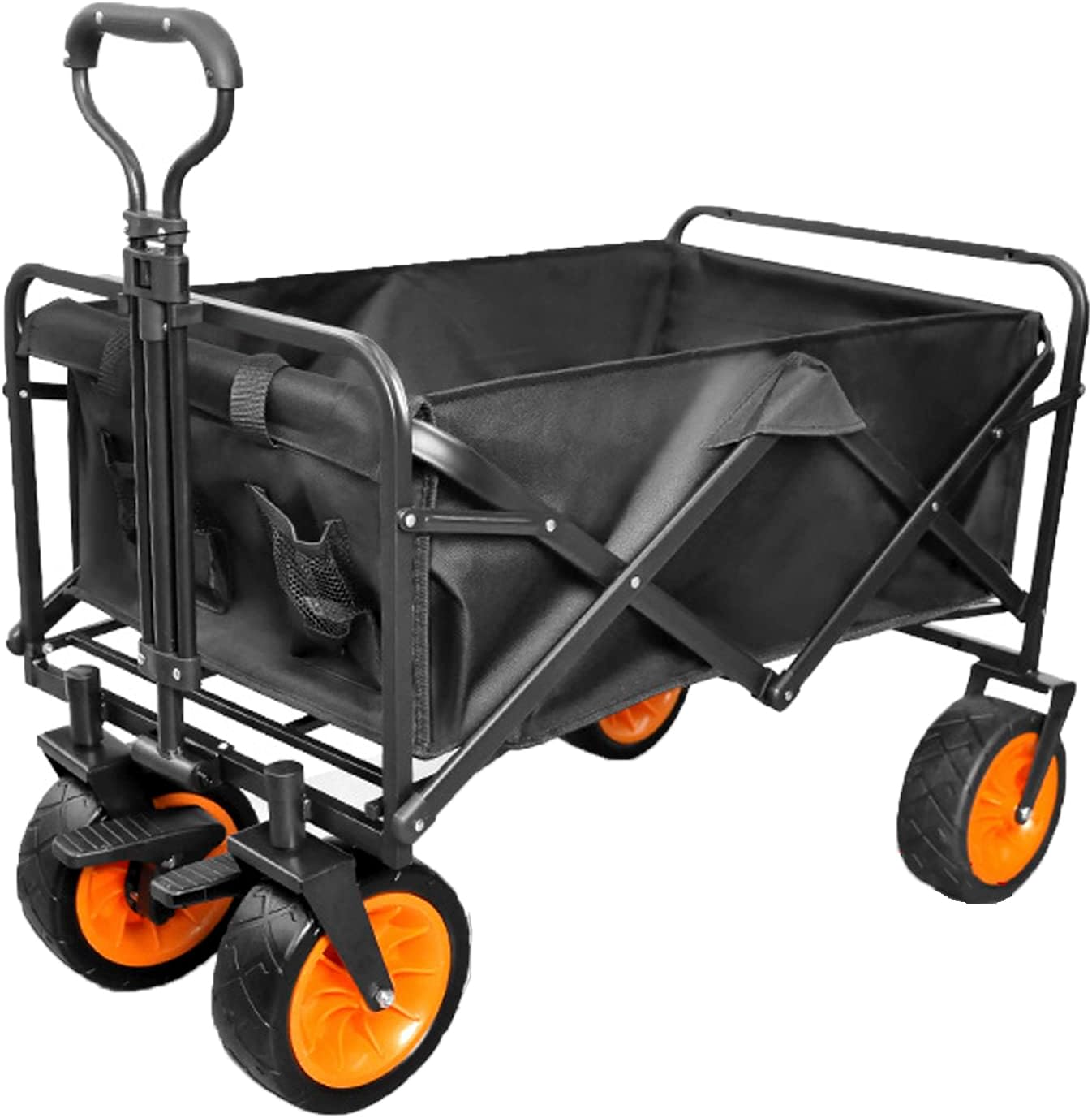 Heavy Duty Collapsible Folding Wagon - Portable All-Terrain Utility Cart for Beach, Garden, Camping & Shopping - Large Capacity Hand Cart with Durable Wheels, Black