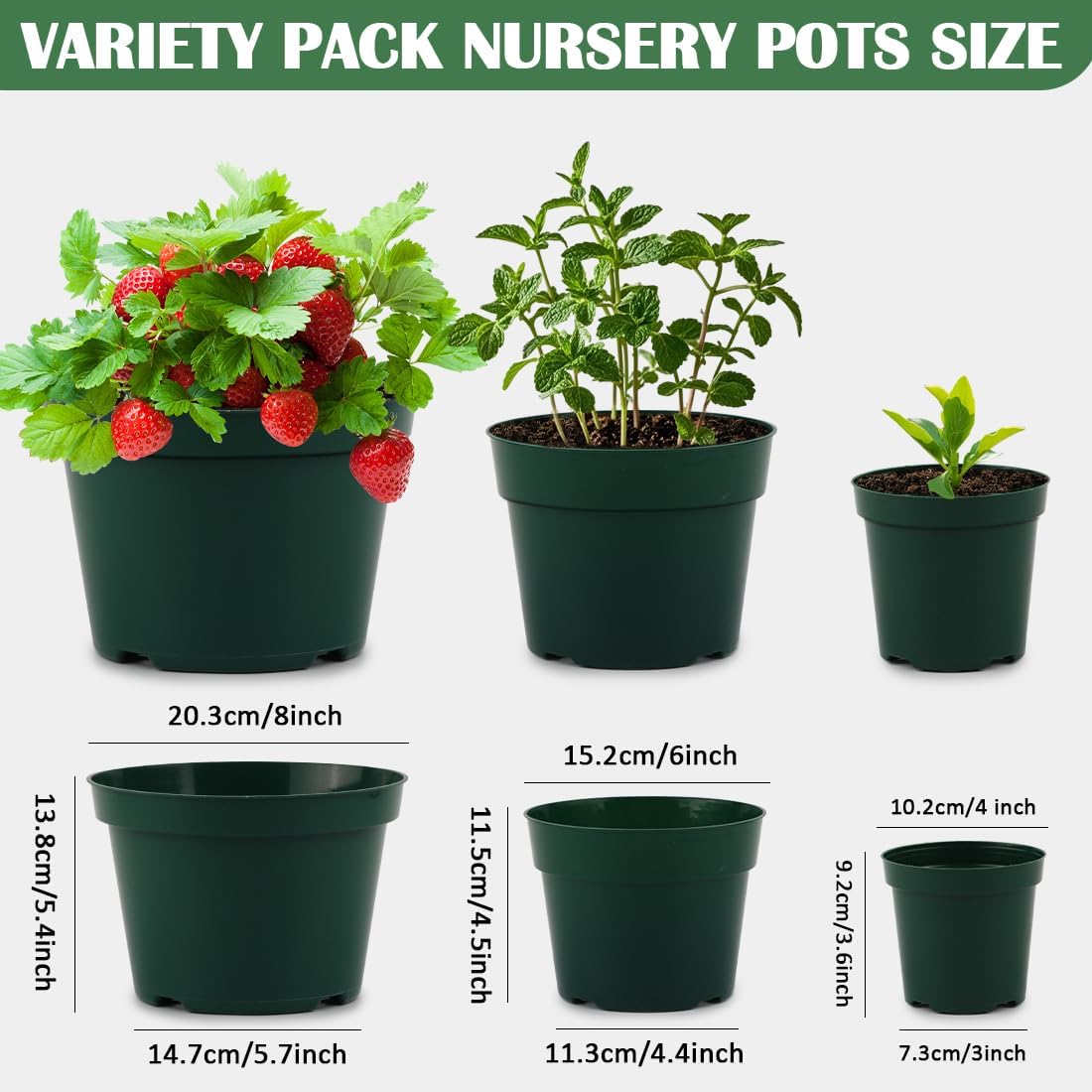 15 Pack 4/6/8 Inch Plant Nursery Pots, Sturdy Plant Pots with Drainage