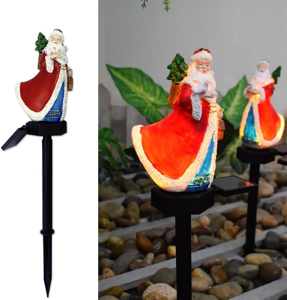 Christmas Solar Garden Stake Light, Resin Outdoor Pathway Decoration with Warm White LED, Holiday Yard Decor (D)