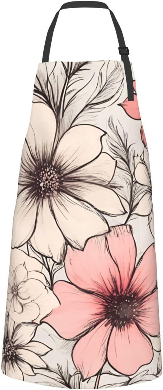 YANYU flower Print 28x33 In Kitchen Apron Stylish Chef Apron with Pock