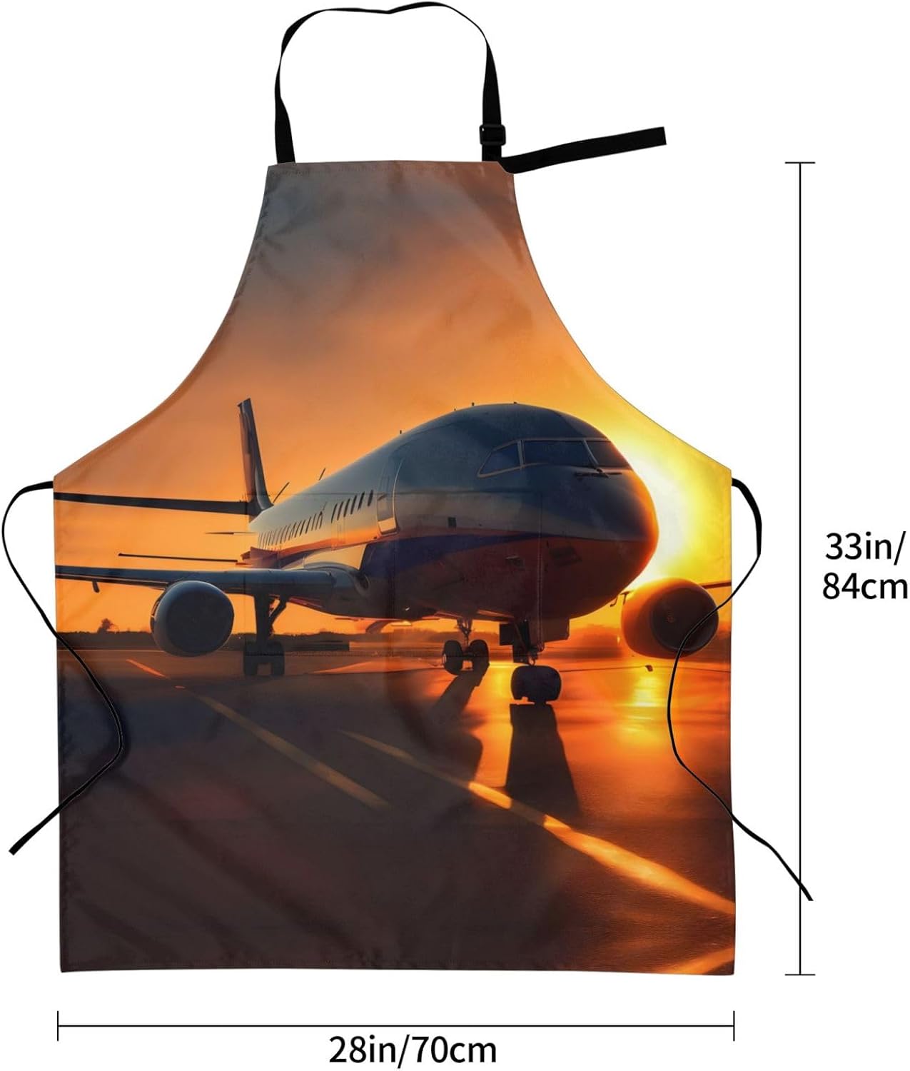 airplane at sunset Print Laundry apron 28x33 In Waterproof Kitchen Apron with Pockets for Cooking Baking