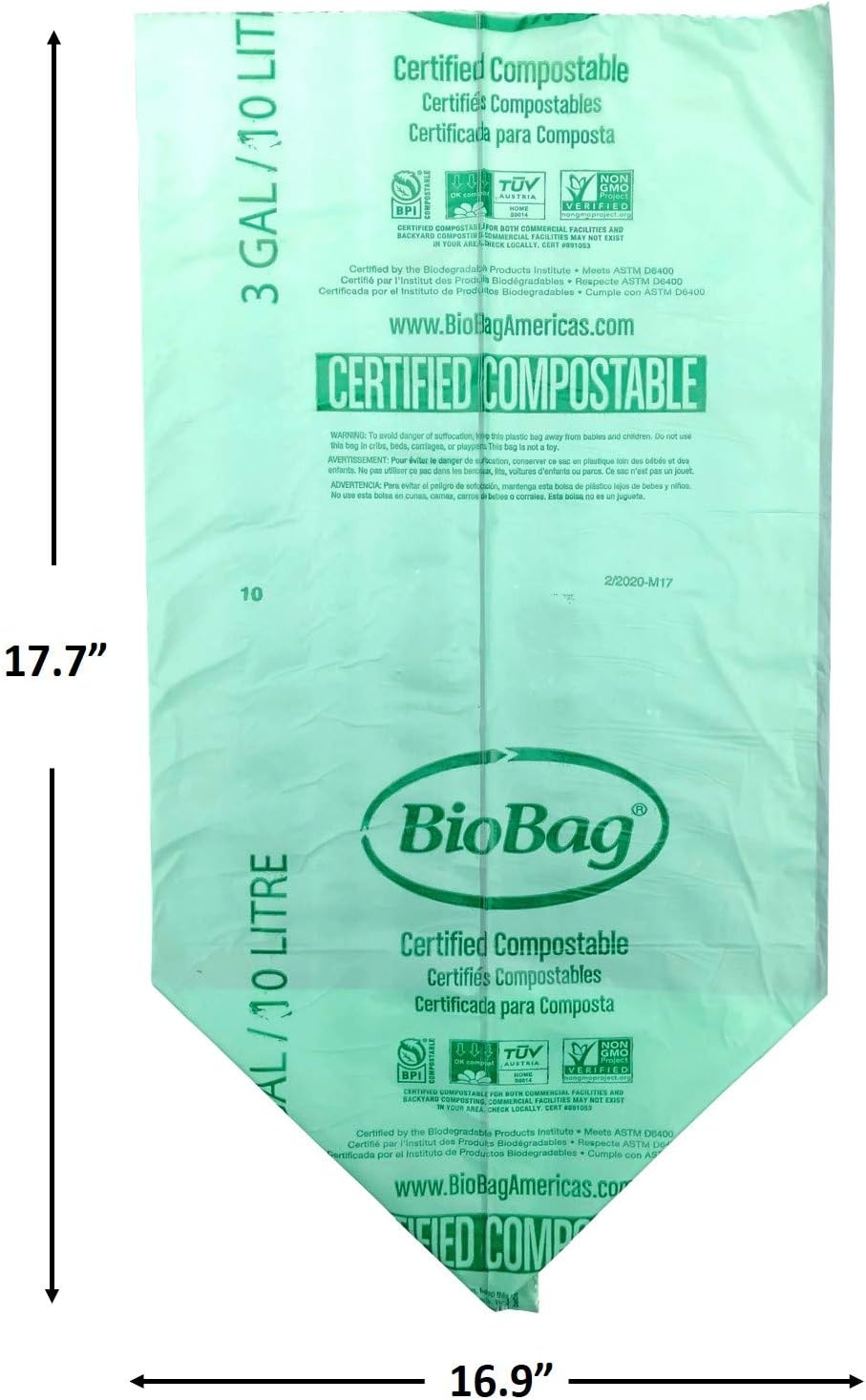 3 Gallon Compostable Food Scrap Bags by BioBag, 100 Count, BPI Certifi