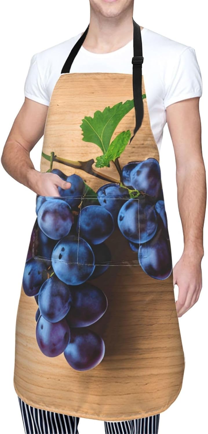 YANYU Grape pattern Print 28x33 In Kitchen Apron Stylish Chef Apron with Pockets for Cooking Baking Painting