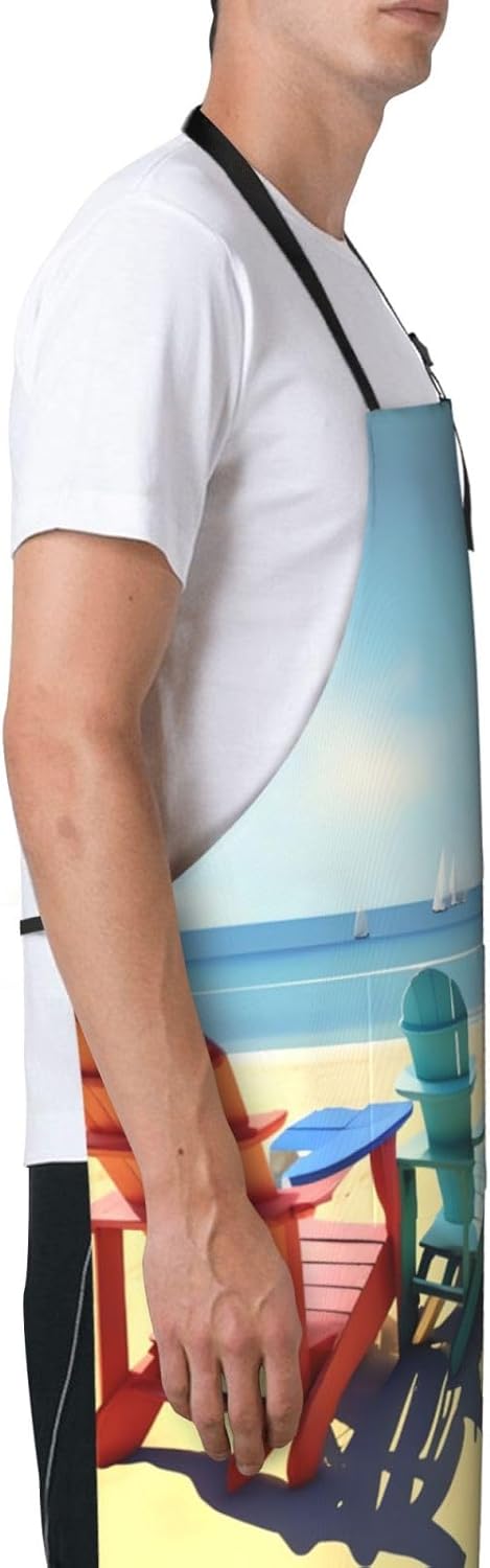 Beach Chairs and Scenery Print Laundry apron 28x33 In Waterproof Kitch