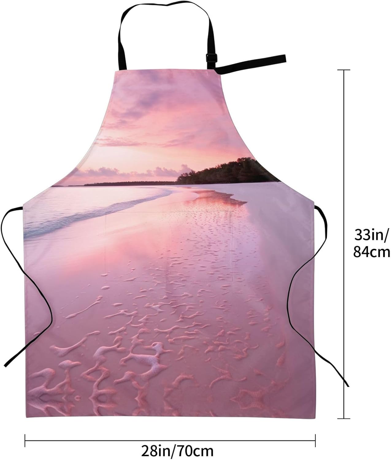 Pink Beach print Waterproof apron with pocket adjustable cooking apron for adult kitchen bibs to bake
