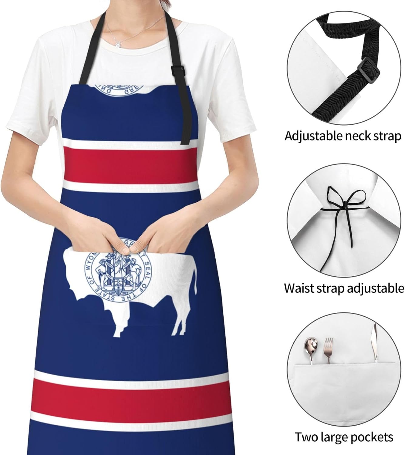 Wyoming State Flag print Waterproof chef's apron with pocket apron for kitchen cooking baking barbecue and gardening