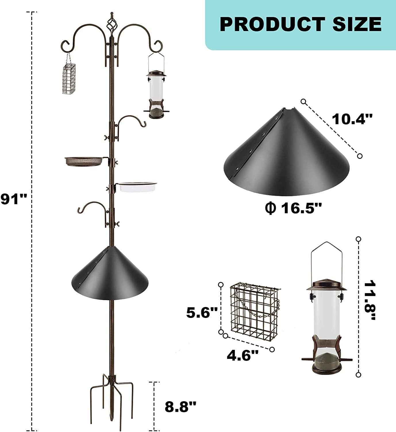 Bird Feeding Station Kit with Squirrel Baffle and Suet Cage Wild Bird 