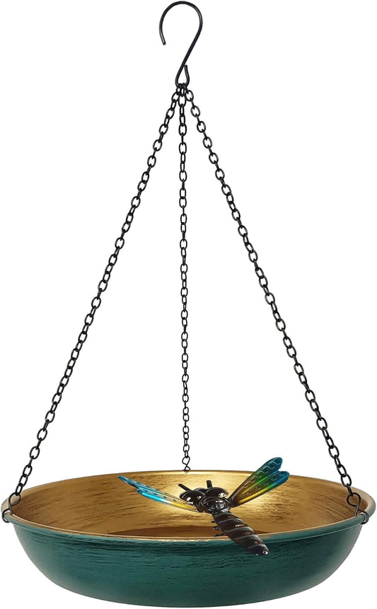 Hanging Birdbath Bird Feeder for Outdoor 11 Inch Green/Bronze Cute Met