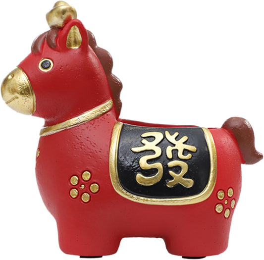 Greenery Potted Plants, 12.5x7.3x10.9cm Resin Horse Figurine Compact Planter with Planting Space Decorative Pot for Home, Office, Desk, Gift