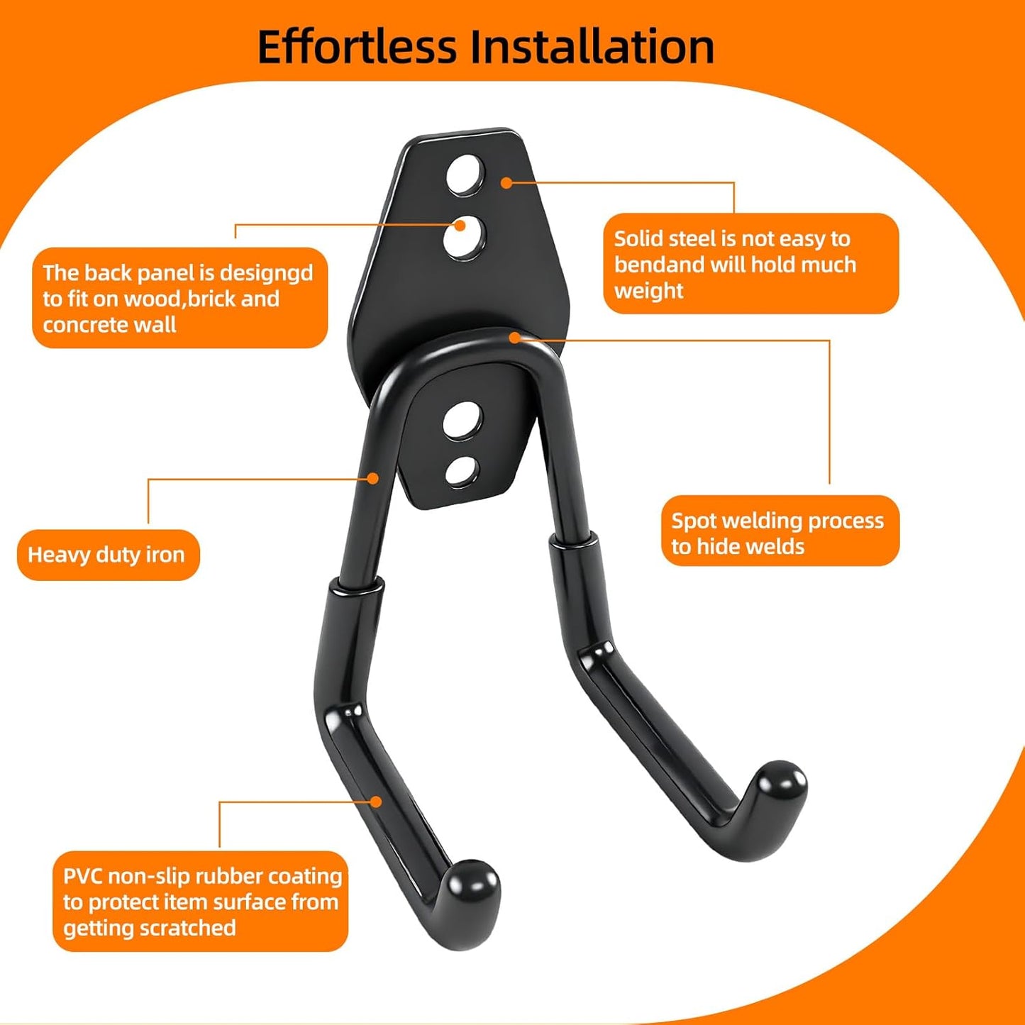 20 Pack Heavy Duty Garage Hooks Wall Mount Steel Garage Storage Hooks with Anti-Slip Coating for Hanging Ladders,Bikes,Garden Tools,Bulk Items Ropes and More Equipment