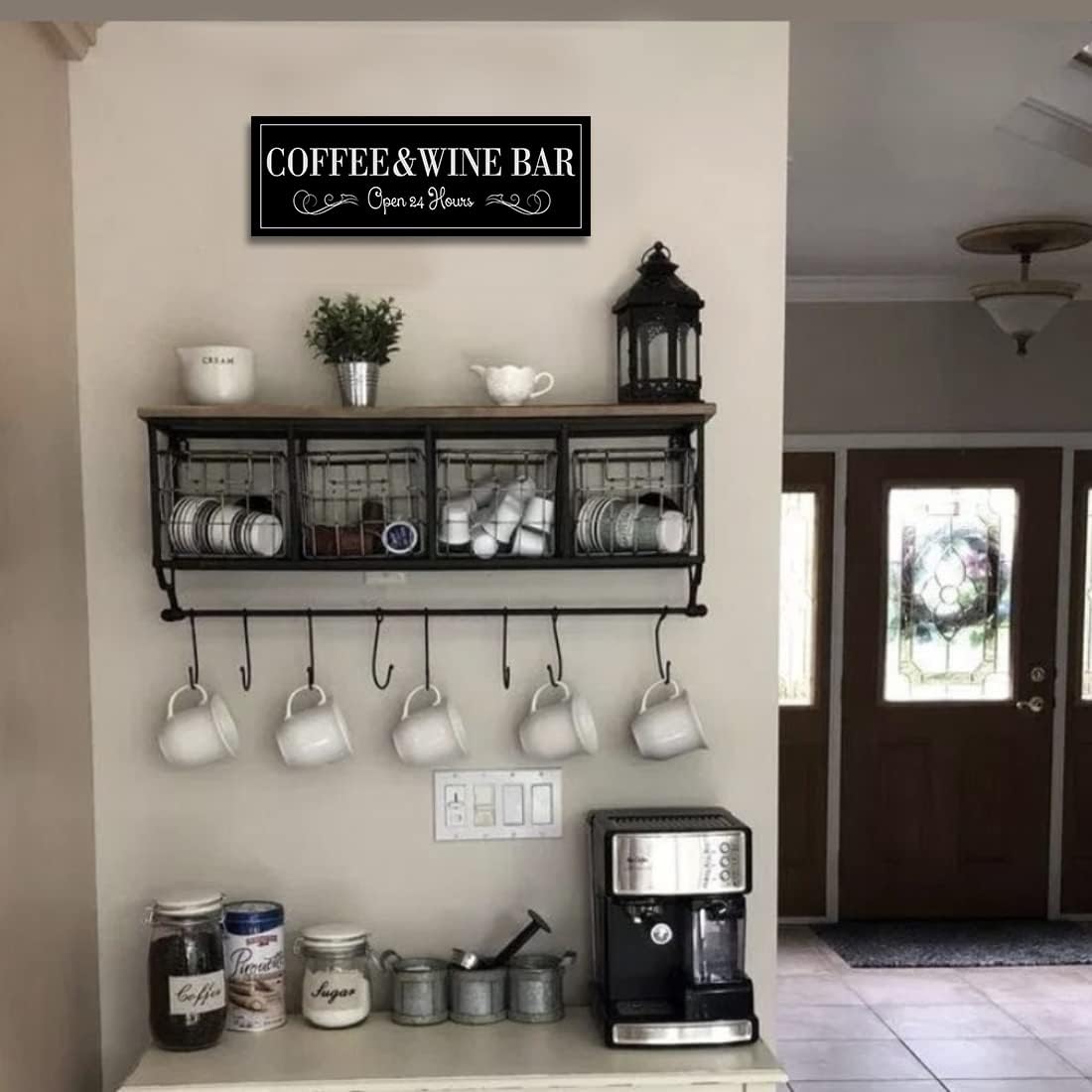 WOWGOOMO Coffee and Wine Bar Signs Decor, Classic Kitchen Wine Cabinet