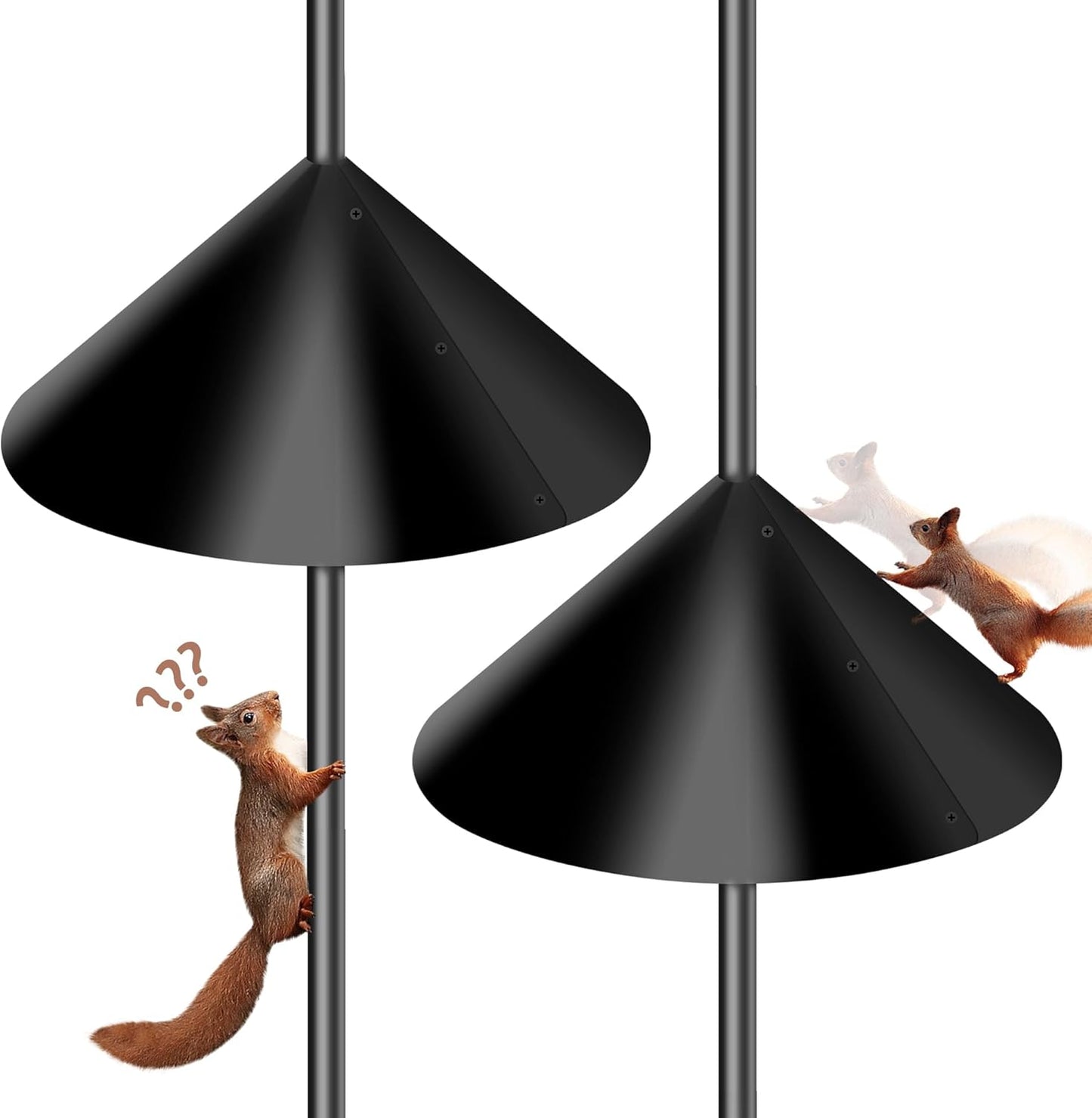 Squirrel Proof Baffle for Bird Feeder Pole, Outdoor Pole Mount Stopper & Guard,Squirrel Cone (2 Pack, Black)