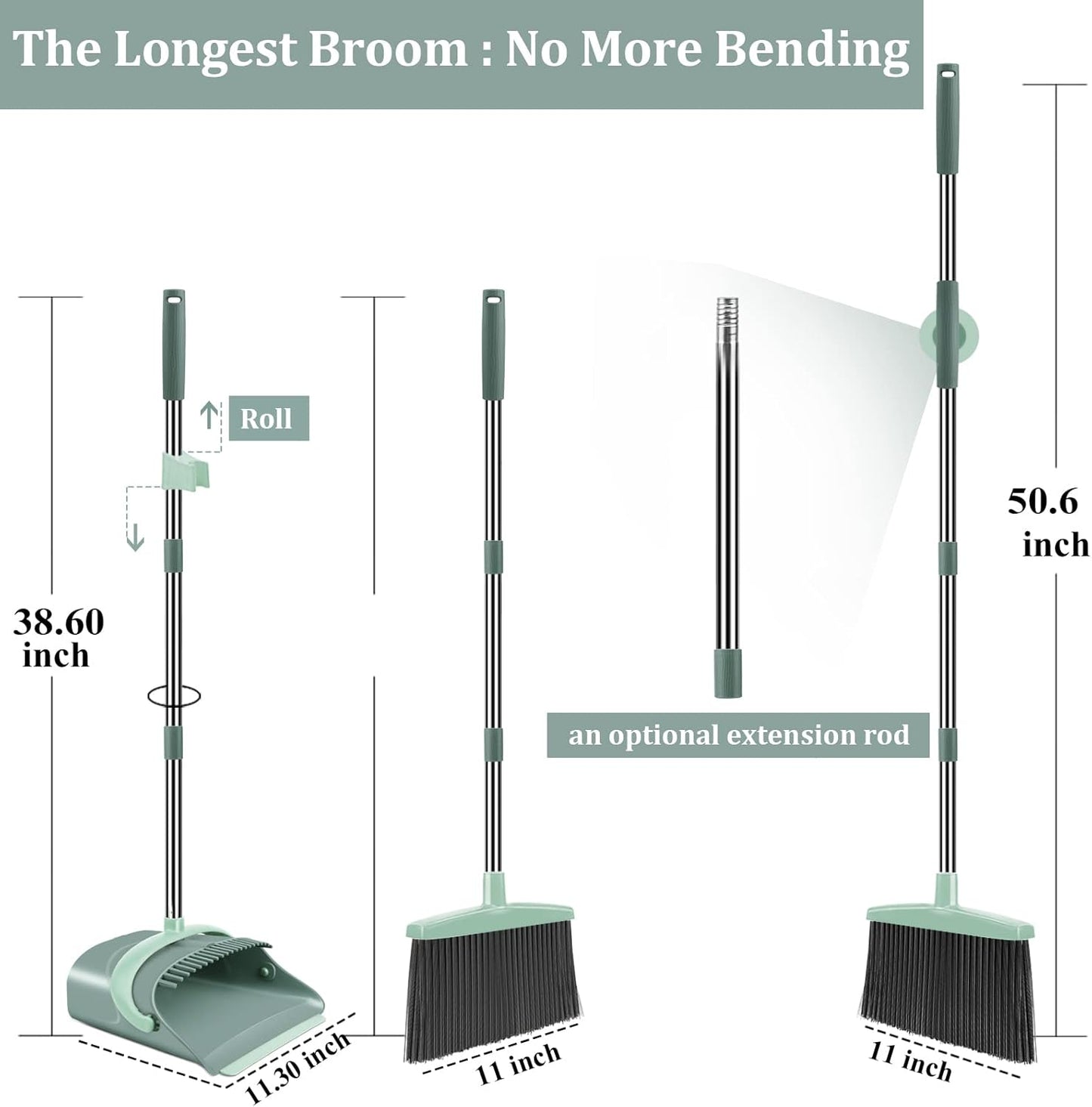 Broom and Dustpan Set for Home, Dust pan with Long Handle, Broom with 