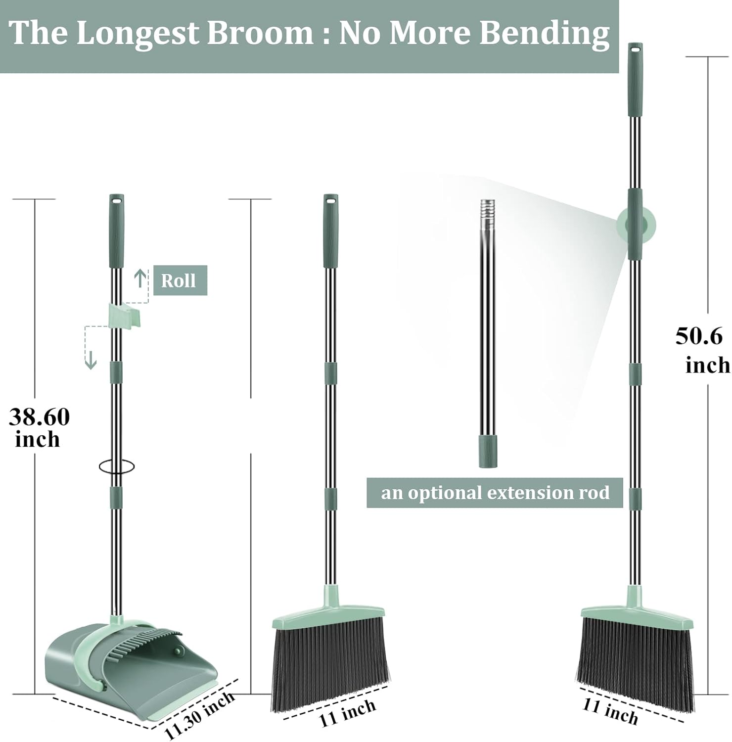 Broom and Dustpan Set for Home, Dust pan with Long Handle, Broom with 
