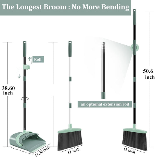 Broom and Dustpan Set for Home, Dust pan with Long Handle, Broom with 
