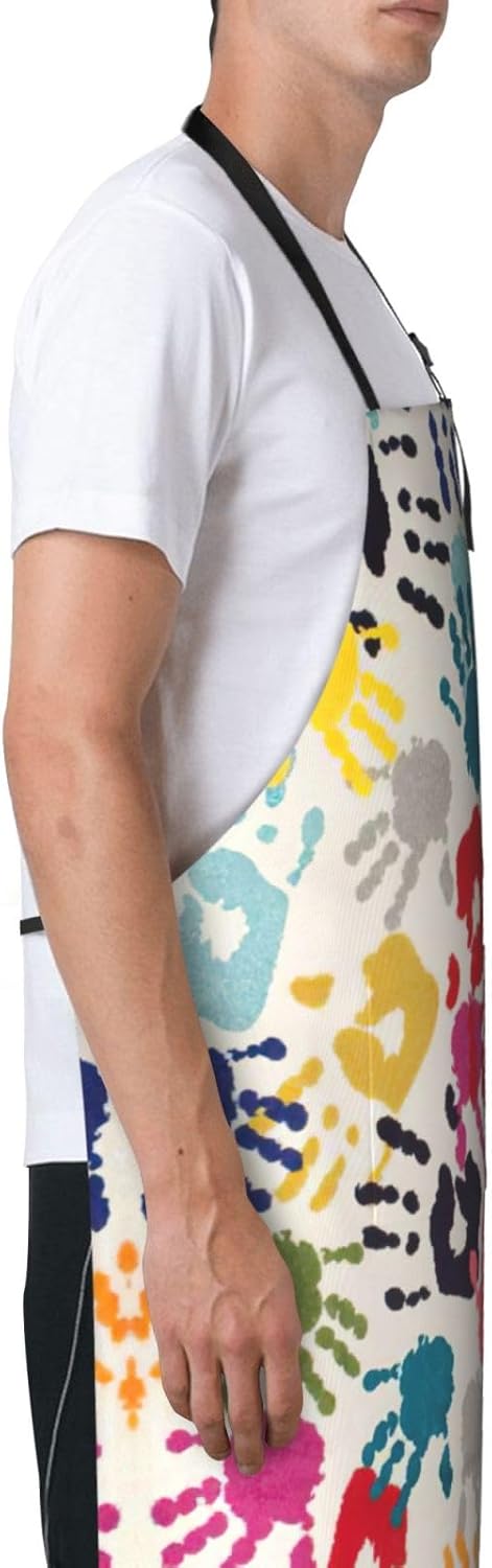 Hand Print print Waterproof apron with pocket adjustable cooking apron