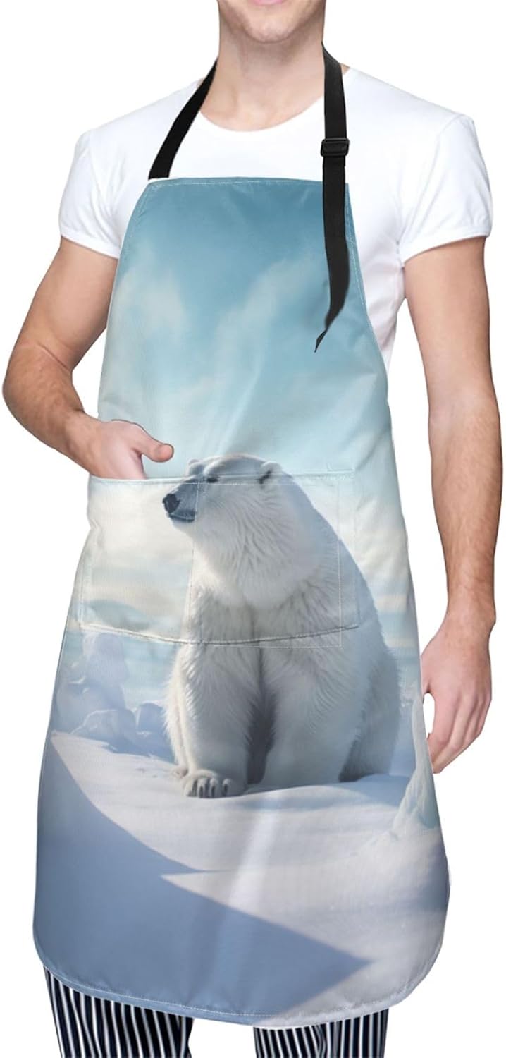 polar bear print Waterproof apron with pocket adjustable cooking apron for adult kitchen bibs to bake