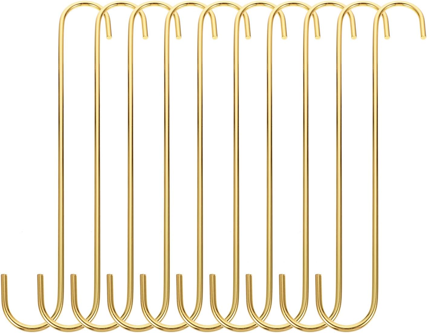 Milisten 10pcs Heavy Duty Long S Hooks 30cm Gold Tone Solid Metal Garden Hanging Hooks for Flowerpots and Planters Outdoor Indoor Utility Storage
