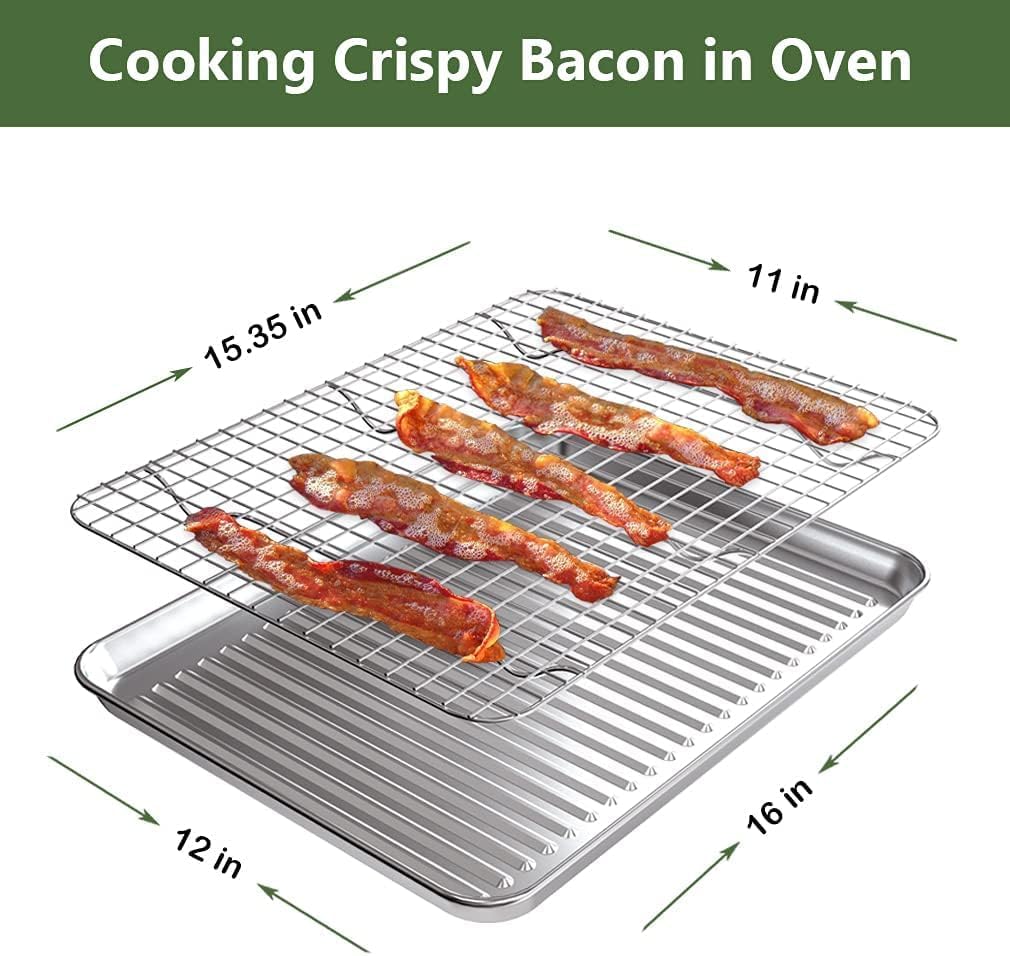 ROTTAY Baking Sheet with Rack Set (2 Pans + 2 Racks), Stainless Steel 