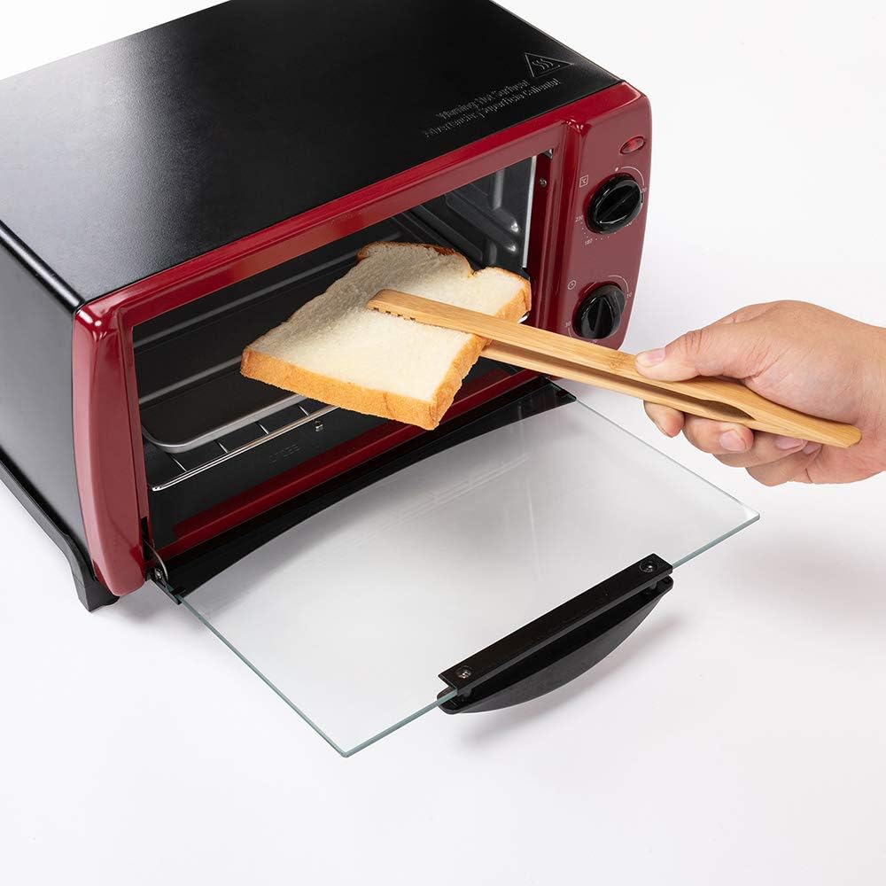 2 Pieces Bamboo Toast Tongs, 10.2 Inches Long Wood Toaster Tongs with Anti-slip Design, Tongs for Cooking with Cooking Oil Coating