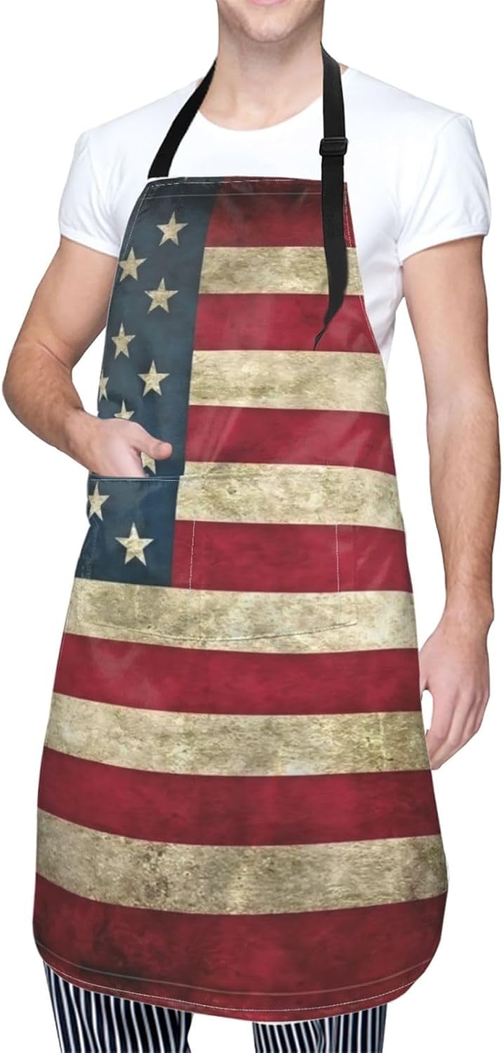American flag print Waterproof apron with pocket adjustable cooking apron for adult kitchen bibs to bake