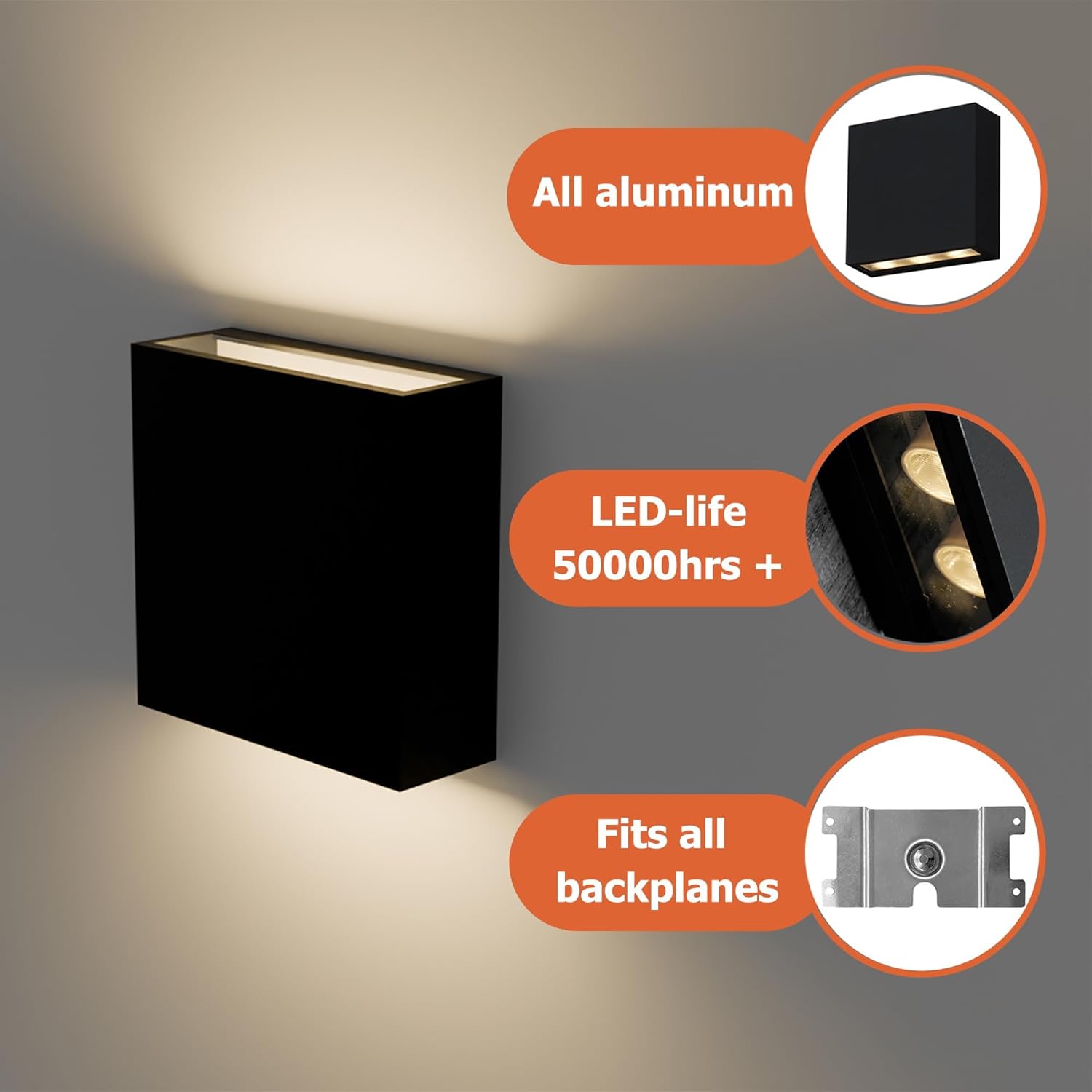 Modern Outdoor Wall Light, Up Down LED Sconce in Black Aluminum, Water