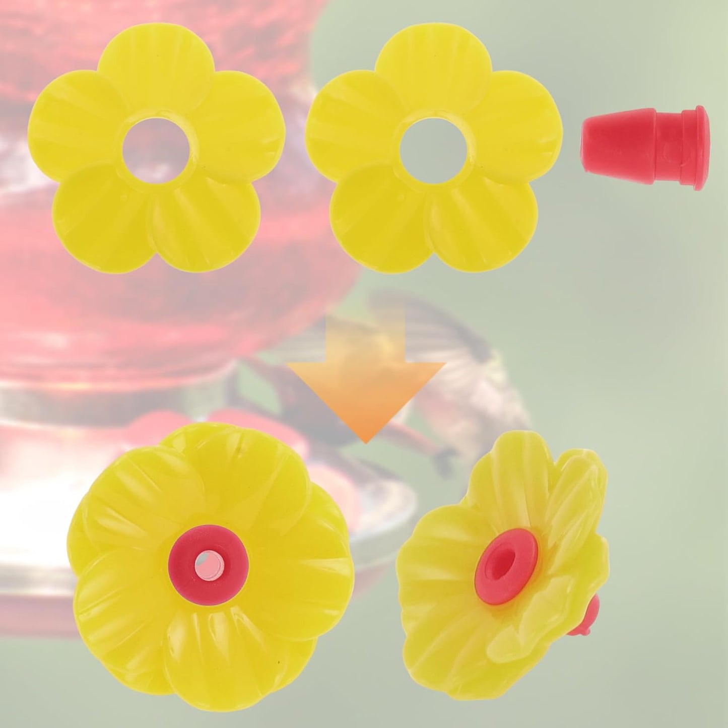 20 Pcs Hummingbird Feeder Parts W/ 2Pcs Cleaning Brush, Flowers for Hummingbird Feeder, Pet Hummingbird Feeder, Plastic, Yelowl, Attracts Hummingbirds