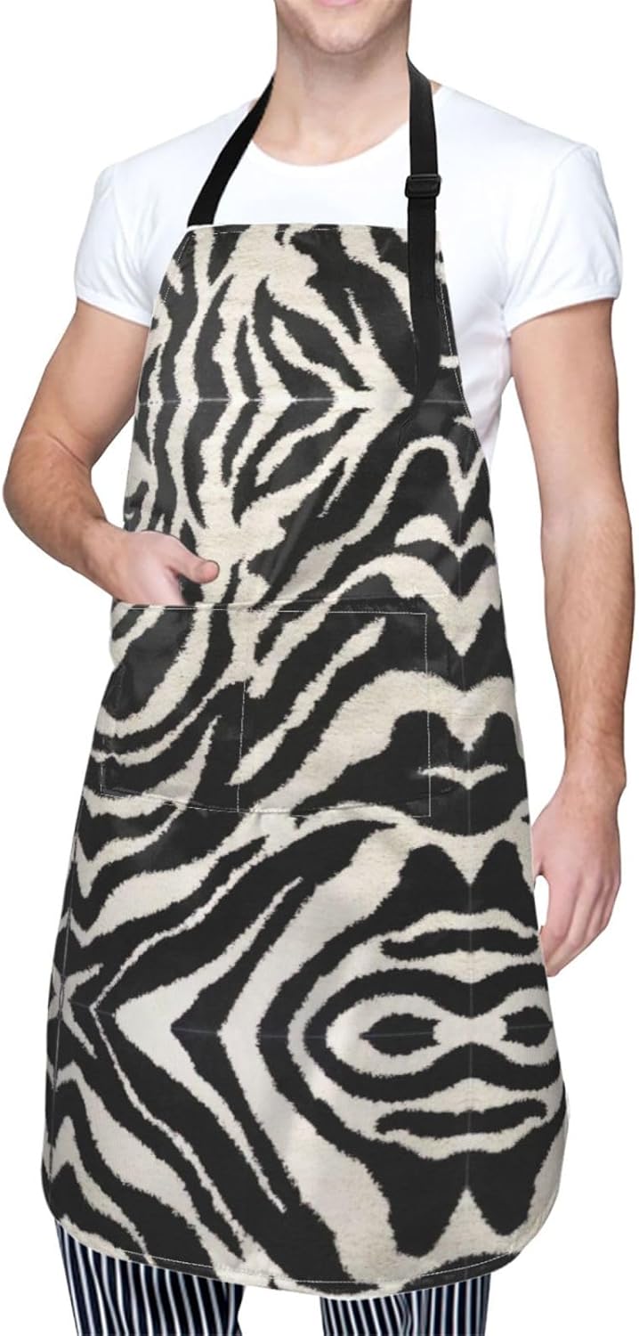 Zebra Animal print Waterproof apron with pocket adjustable cooking apron for adult kitchen bibs to bake