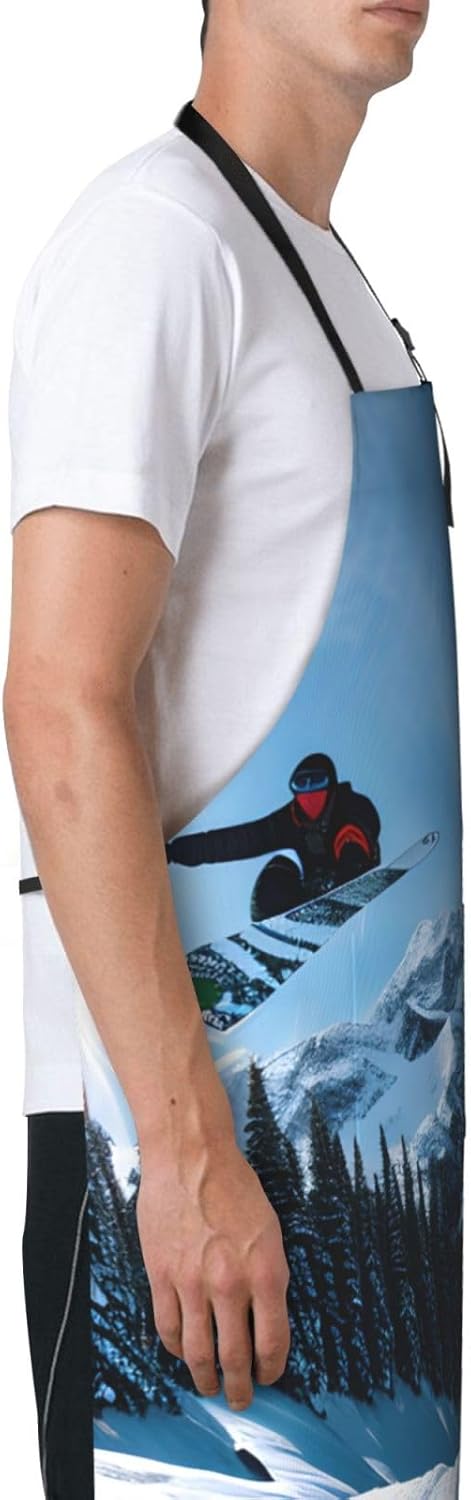 Snowboarding print Waterproof apron with pocket adjustable cooking apron for adult kitchen bibs to bake